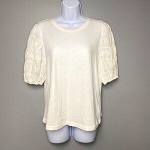 Rails "Liza White Seersucker" Puff Sleeve Top Women's Size M
